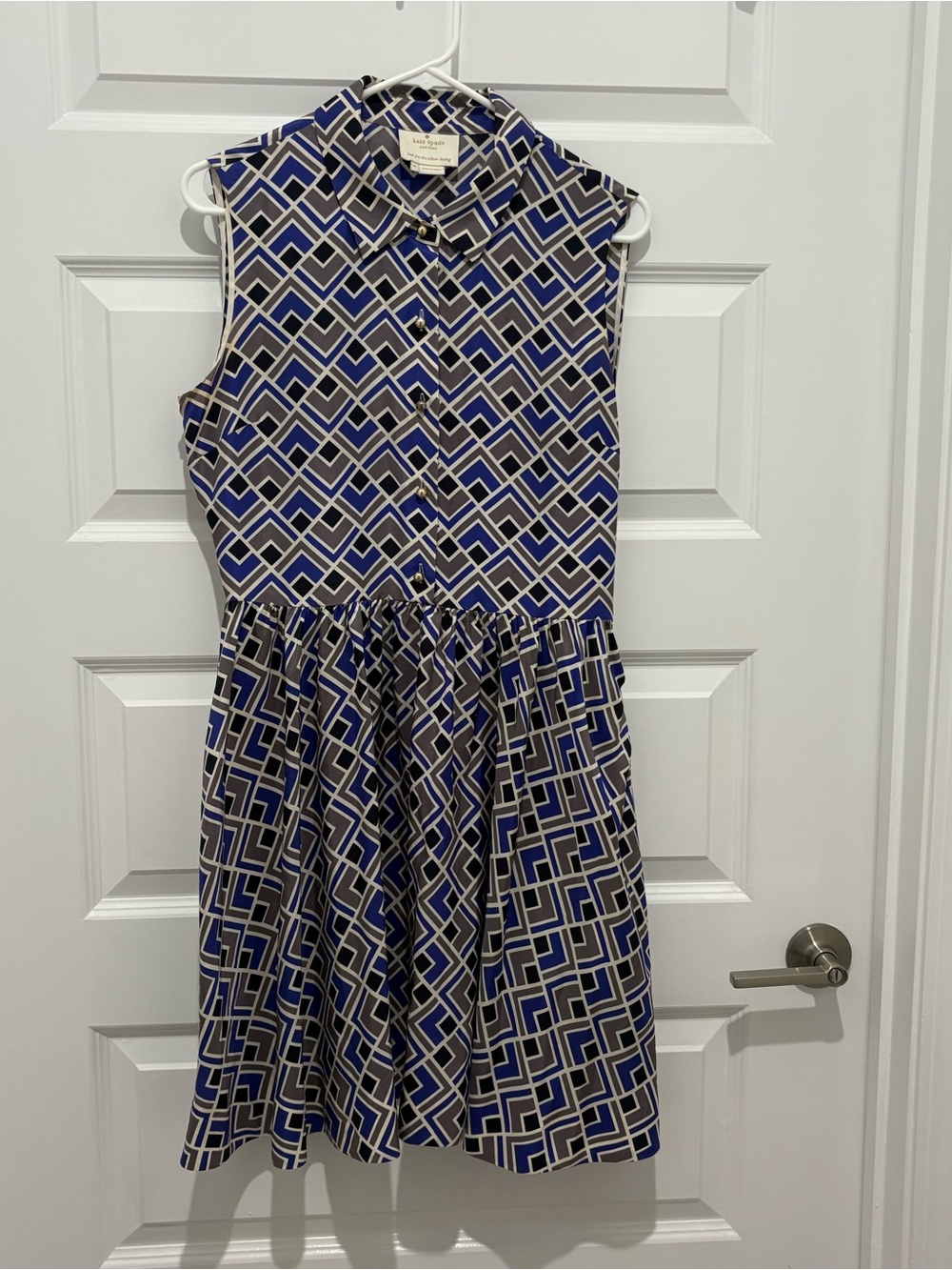 kate spade Sleeveless Geometric Midi Dress in Blue, Black & White